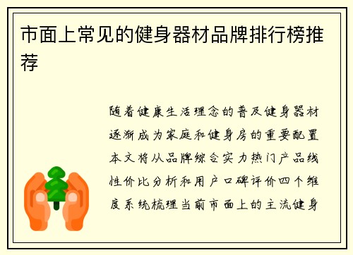市面上常见的健身器材品牌排行榜推荐